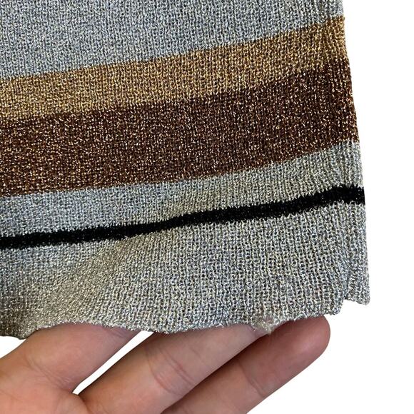 Vintage 70s 80s Metallic Lurex Striped Turtleneck Sweater Gold Silver Bronze - Picture 8 of 16